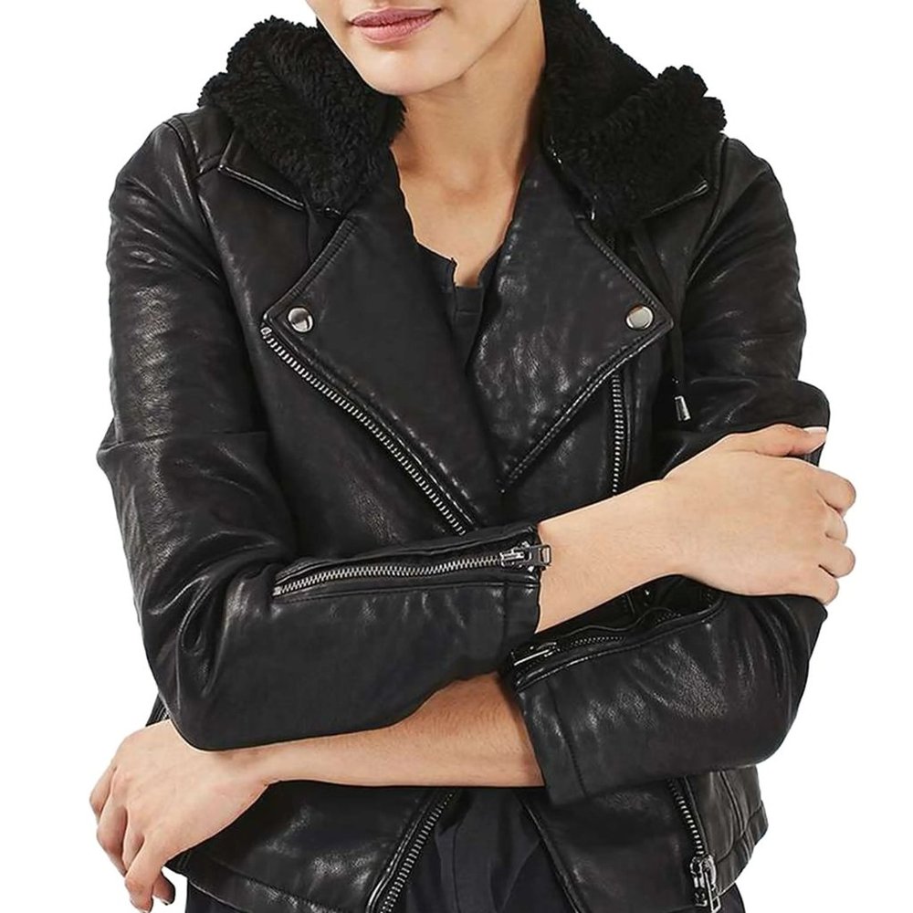 TOPSHOP Maggie Faux Leather Biker Jacket